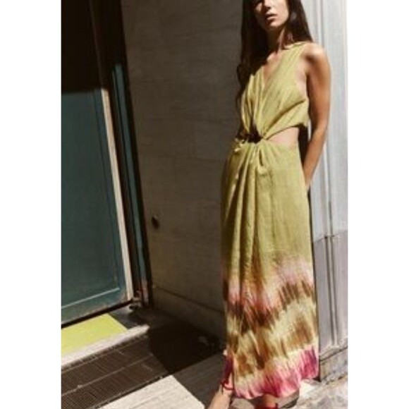 ZARA WOMAN SS24 TIE DYE CUT Out Tie Dye MIDI DRESS MULTICOLORED | XS - Picture 1 of 13